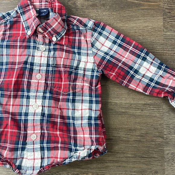 BabyGap Toddler Boys Red Blue White Plaid Button Up Collared Shirt, size 2 years - Picture 5 of 9